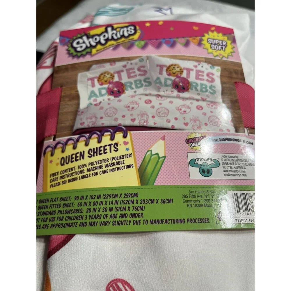 New SHOPKINS Super Soft Queen 4pc Sheet Set Fitted Flat Standard Pillowcases